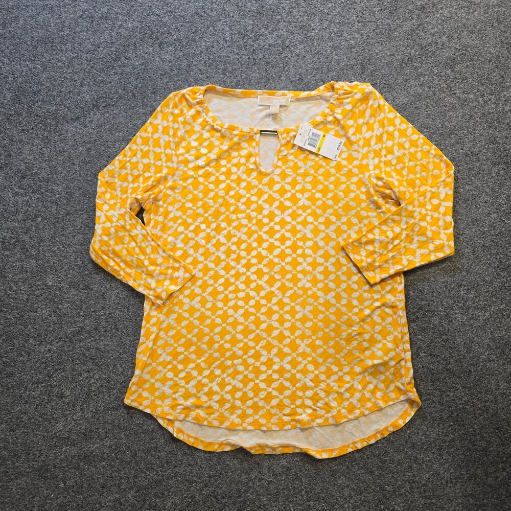 Michael Kors Top Womens Size Medium Yellow 3/4 Sleeve Stretch Career Casual